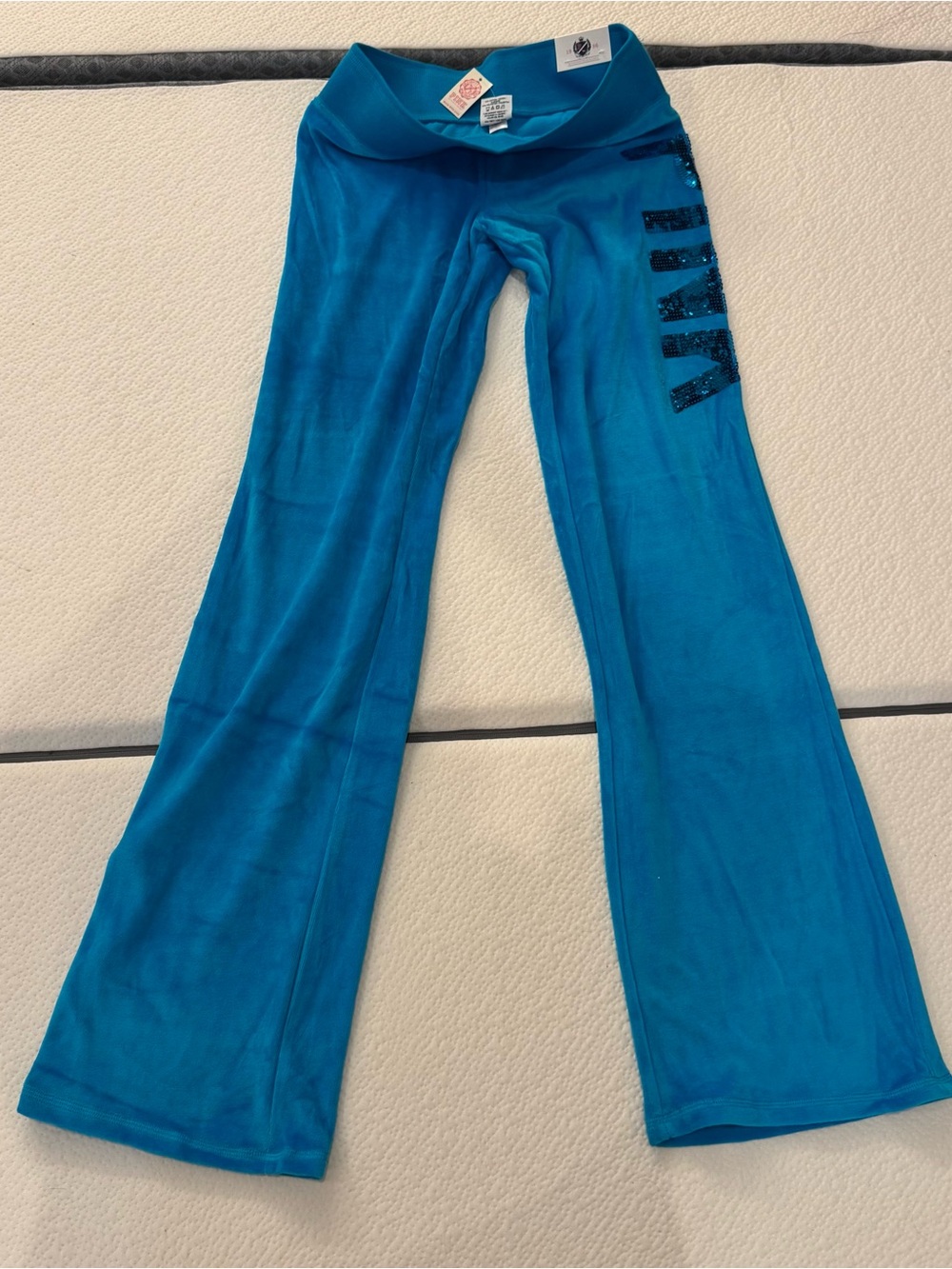 PINK Victoria's Secret Teal Flared Track Pants with Side Sequin Logo